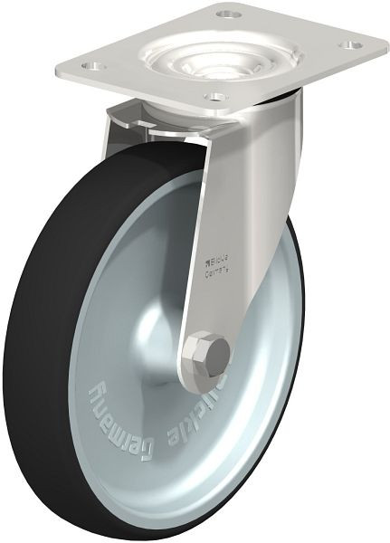 Blickle LEX-PATH 200G Edelstahl-Lenkrolle mit Anschraubplatte, Thermoplastisches Polyurethan, Grau, 847080