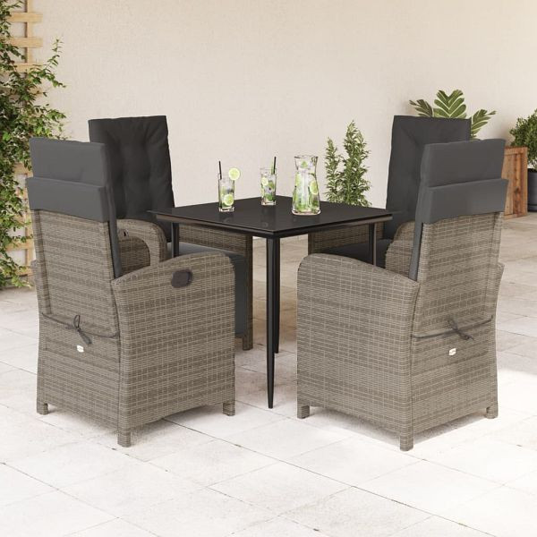 vidaXL 5-tlg. Garten-Essgruppe mit Kissen Grau Poly Rattan, 3212557