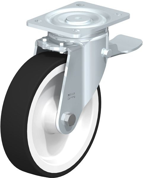 Blickle LH-POTH 200R-ST Stahlblech-Lenkrolle, Schwerlast-Ausführung, mit Anschraubplatte & Feststeller, Thermoplastisches Polyurethan, Grau, 51508
