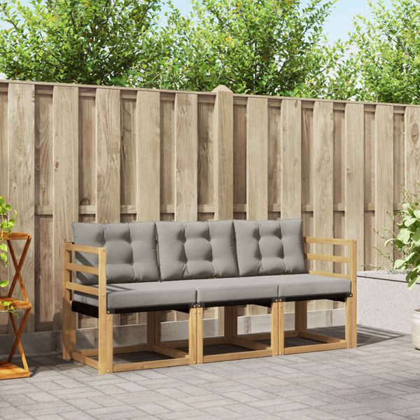 vidaXL Outdoor-Sofagarnitur mit Kissen 3-teilig Weiß und Hellgrau, 3389153