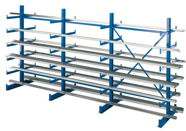 Schulte K 1000 Kragarmregal-Set, doppelseitig, 2000 x 3750 x 2x500, RAL 5010 enzianblau, Tragkraft je Arm: 200 kg, Tragkraft gesamt: 4.800 kg, 14496