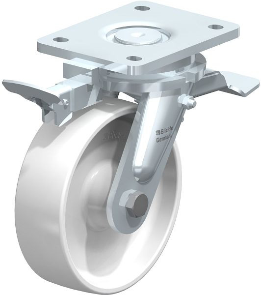Blickle LO-PO 160G-ST-RI4 Stahlgeschweißte Schwerlast-Lenkrolle mit Feststeller, Polyamid, Weiß, 852813