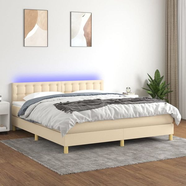 vidaXL Boxspringbett mit Matratze & LED Creme 180x200 cm Stoff, 3134058