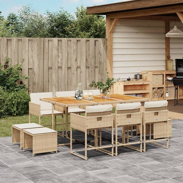 vidaXL 11-tlg. Garten-Essgruppe mit Kissen Beige Poly Rattan, 3278103