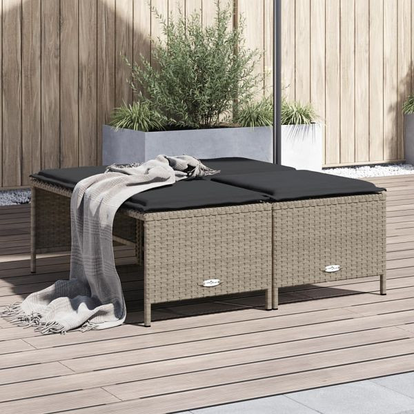 vidaXL Gartenhocker mit Kissen 4 Stück Hellgrau Poly Rattan, 368367
