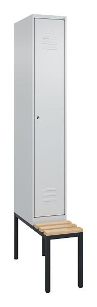 C+P Umkleidespind Classic PLUS, mit untergebauter Sitzbank, 2120x300x815mm, 7035/7035, Zylinderschloss, Buche-Sitzleisten, 0800507-10 S10055