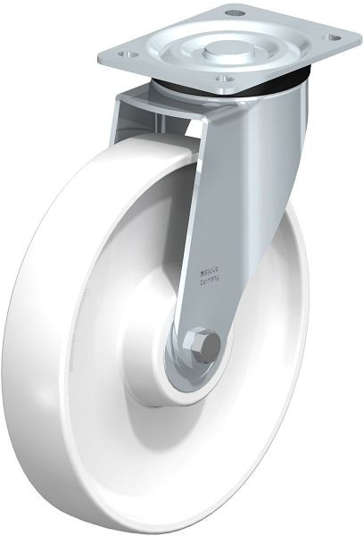 Blickle L-PO 250K-3 Stahlblech-Lenkrolle, mittelschwere Ausführung, mit Anschraubplatte, Polyamid, Weiß, 91355