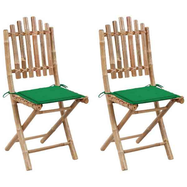vidaXL Klappbare Gartenstühle 2 Stück mit Kissen Bambus, 3063992