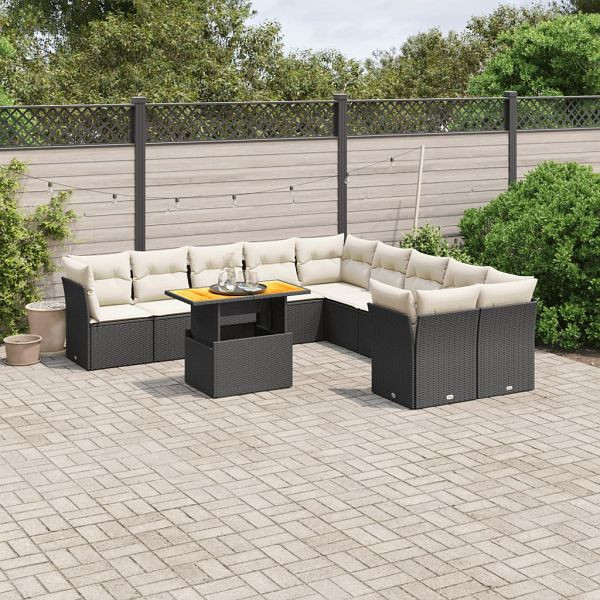 vidaXL 11-teilig Garten-Sofagarnitur mit Kissen Schwarz Poly Rattan, 3271042