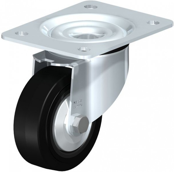 Blickle LK-POEV 100K-3-FA Stahlblech-Lenkrolle, schwere Ausführung, mit Anschraubplatte, Elastik-Vollgummi, Schwarz, 281550