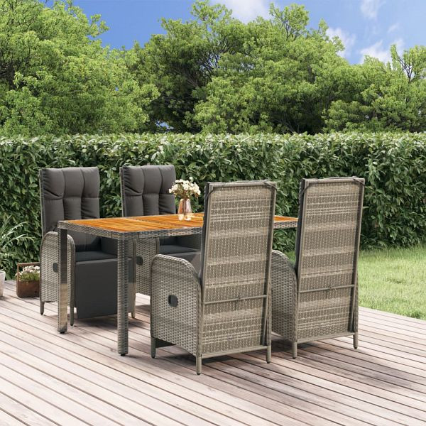 vidaXL 5-teilig Garten-Essgruppe mit Kissen Grau Poly Rattan, 3185046