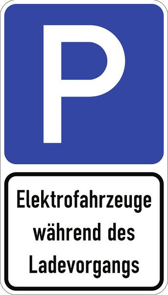 Moedel Parkplatzschild - Elektrofahrzeuge während des Ladevorgangs, Aluminium, 420x735 mm, 107922