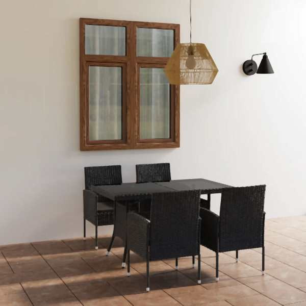 vidaXL 5-tlg. Garten-Essgruppe Poly Rattan Schwarz, 3059417