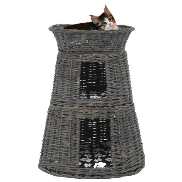 vidaXL 3-tlg. Katzenkorb-Set mit Kissen Grau 47x34x60 cm Natur Weide, 170772