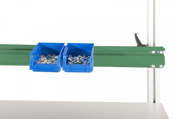 Manuflex ESD-Boxenträgerschiene für Alu-Aufbauportal, in Resedagrün RAL 6011, BxTxH = 1196 x 2 x 100 mm, Resedagrün, LZ8328.6011