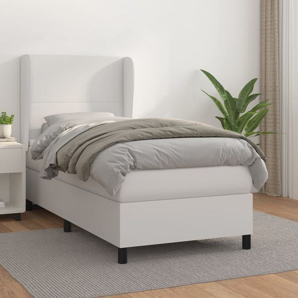 vidaXL Boxspringbett mit Matratze Weiß 90x200 cm Kunstleder, 3128890