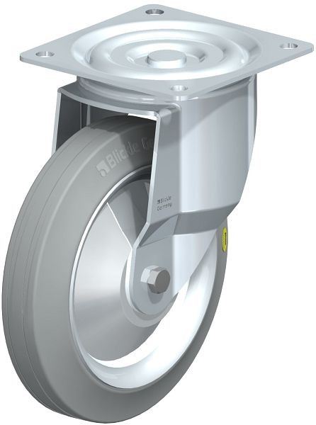 Blickle L-RD 250K-VLI-FA Stahlblech-Lenkrolle, mittelschwere Ausführung, mit Anschraubplatte, Zweikomponenten-Vollgummi, Grau, 850010