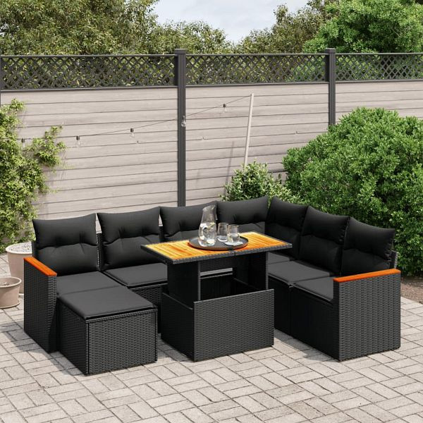 vidaXL 8-teilig Garten-Sofagarnitur mit Kissen Schwarz Poly Rattan, 3276051