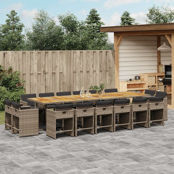 vidaXL 17-teilig Garten-Essgruppe mit Kissen Grau Poly Rattan, 3278017