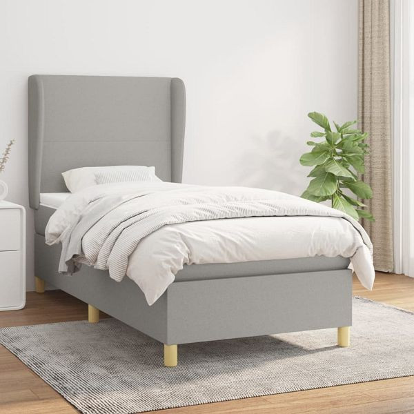 vidaXL Boxspringbett mit Matratze Hellgrau 90x190 cm Stoff, 3128325