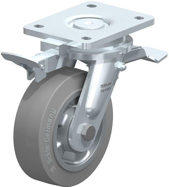 Blickle LO-ALEV 150K-ST-SG-RI4 Stahlgeschweißte Schwerlast-Lenkrolle mit Feststeller, Elastik-Vollgummi, Grau, 852058