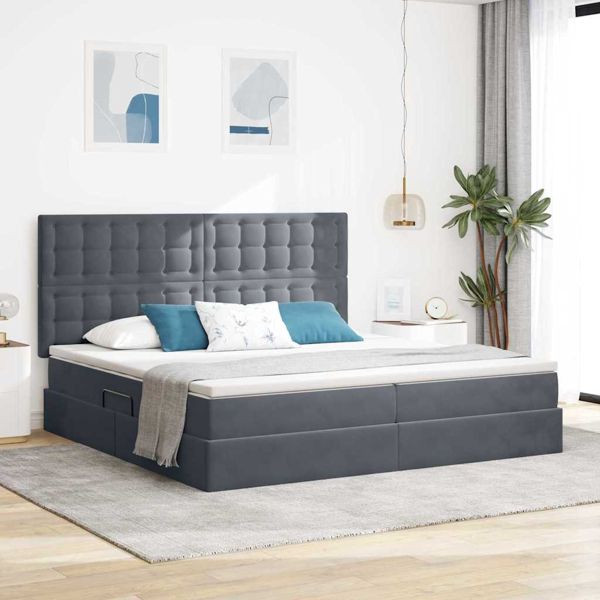 vidaXL Bett mit LED-Lichtleisten Dunkelgrau 200 x 200 cm Samt, 3372808