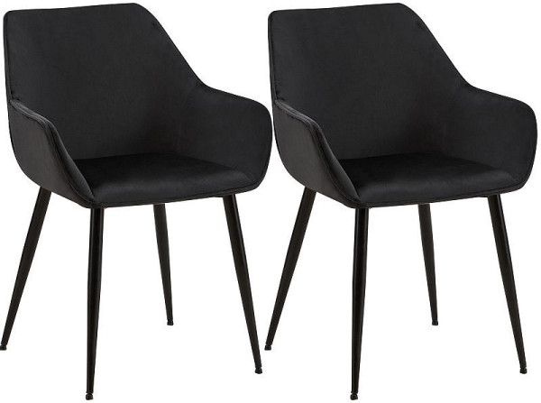 CLP 2er Set Esszimmerstuhl Luena Samt, schwarz, 327455