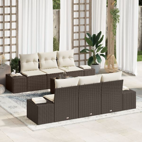 vidaXL 7-teiliges Garten Sofa Set mit Kissen Braun Poly Rattan, 3355617