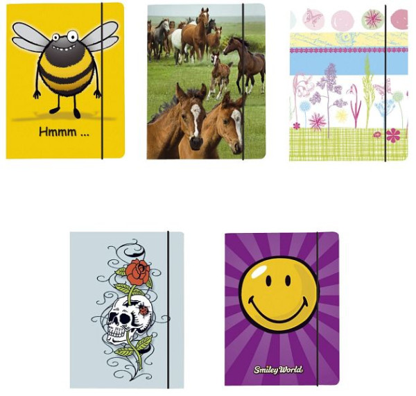 VENCEREMOS Gummizugmappe - A4, 5 Motive sortiert, VE: 10 Stück, 35121