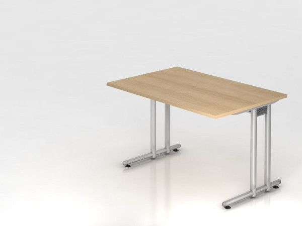 Hammerbacher Schreibtisch C-Fuß 120x80cm Eiche/Silber, Arbeitshöhe 72 cm, VNS12/E/S