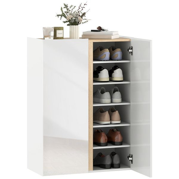 HOMCOM Schuhschrank mit Soft-Close-Funktion, 6-stufiges Design ohne Griffe, fasst bis zu 18 Paare, für Flur, Eingangsbereich, Holz, Weiß, 837-596V91WT