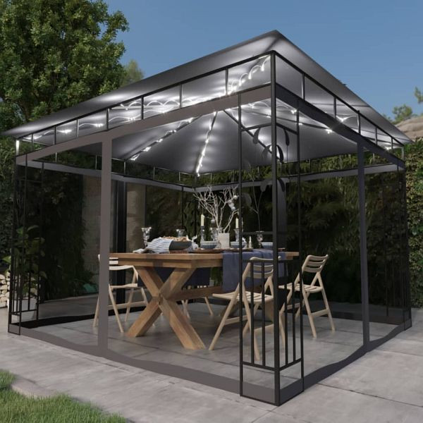 vidaXL Pavillon mit Moskitonetz & LED-Lichterkette 3x3x2,73m Anthrazit, 3070316