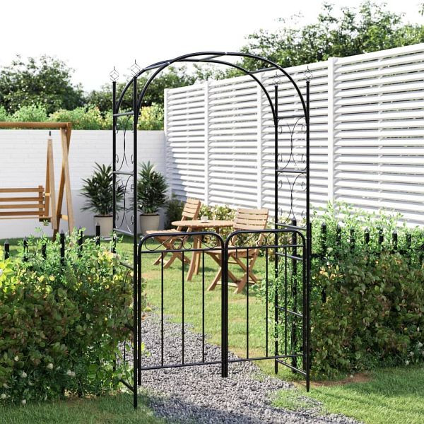 vidaXL Gartenbogen mit Tor Schwarz 108x45x235 cm Stahl, 319352