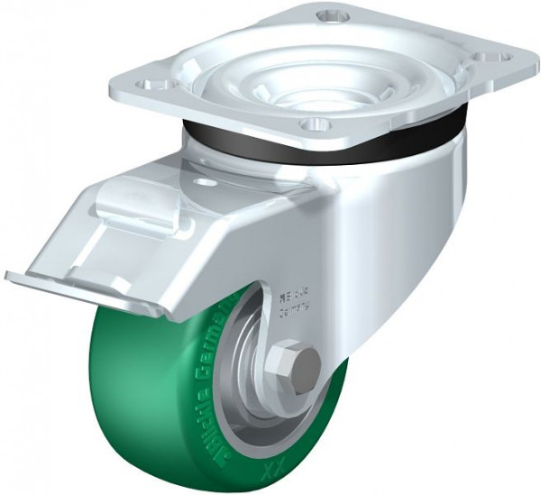Blickle LK-ALST 82K-FI Stahlblech-Lenkrolle, schwere Ausführung, mit Anschraubplatte & Feststeller, Blickle Softhane®, Grün, 754776