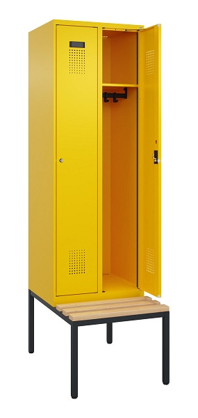 C+P Spind Evolo PLUS, 2 Abteil, 2120x600x815mm, 1023/1023, Zylinderschloss, Sitzfläche Buche-Hartholz, Sitzbank, 0490507-20 S10049