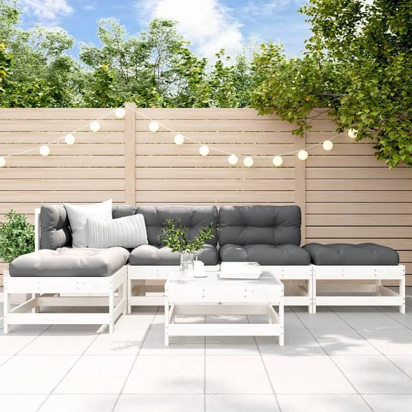 vidaXL 6-teilig Garten-Lounge-Set Weiß Massivholz Kiefer, 3186313