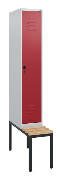 C+P Umkleidespind Classic PLUS, mit untergebauter Sitzbank, 1950x300x815mm, 7035/3003, Drehriegel, Buche-Sitzleisten, 0800505-10 S10001