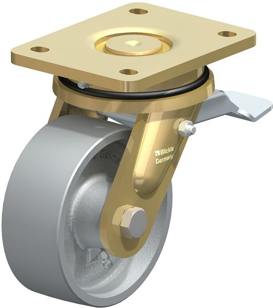 Blickle LS-G 127G-ST Stahlgeschweißte Schwerlast-Lenkrolle, schwere Drehkranz-Ausführung mit Feststeller, Guss, Grau, 739750