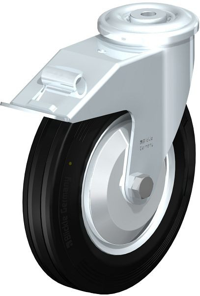 Blickle LER-VE 200R-FI-EL-FA Stahlblech-Lenkrolle mit Rückenloch & Feststeller, Vollgummi, Schwarz, 748846