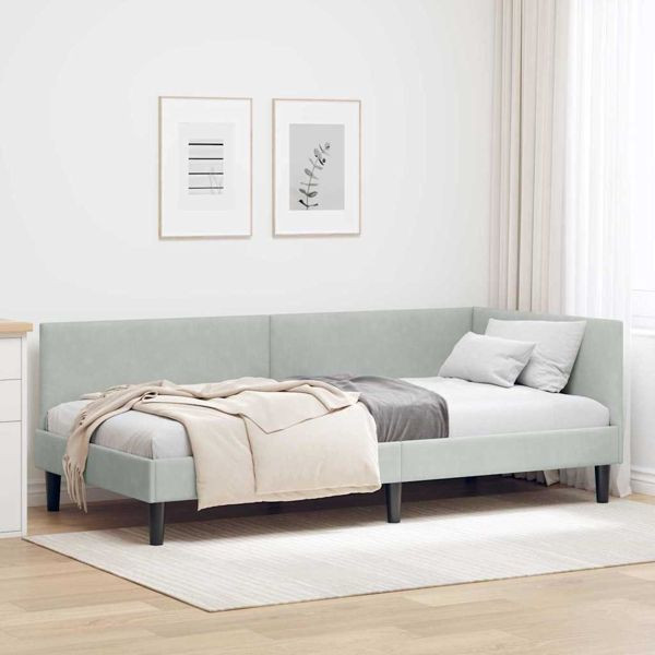 vidaXL Eckbettgestell Hellgrau 100 x 200 cm Samt und engineered Holz, 42016236