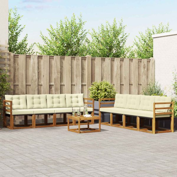 vidaXL Outdoor-Sofagarnitur mit Kissen 9-teilig Natur und Creme, 3368509