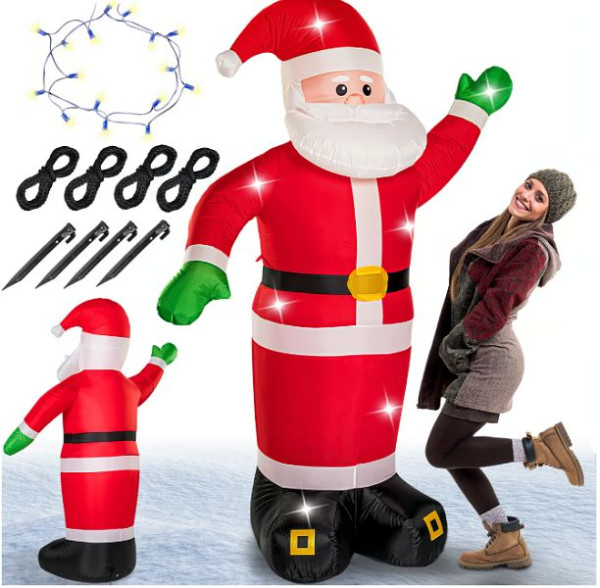 DEUBA Weihnachtsmann aufblasbar mit Schlitten XXL, Weihnachtsdekoration beleuchtet, 240 cm Höhe, 106518