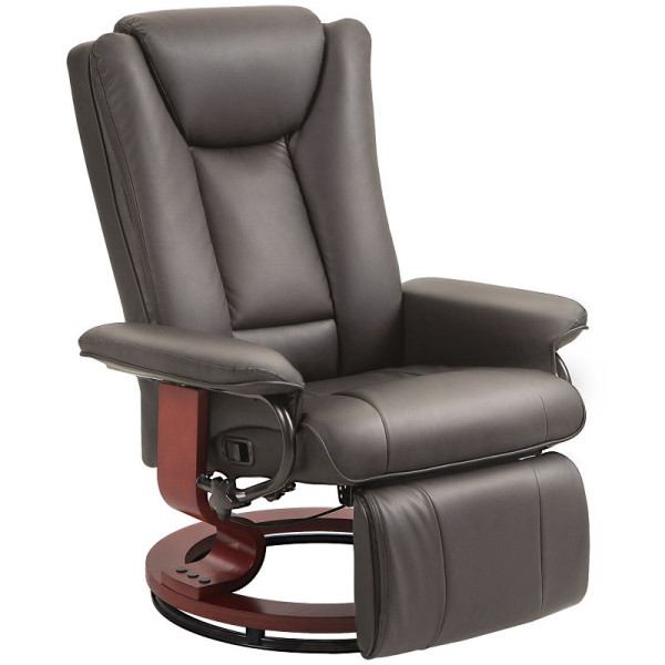 HOMCOM Relaxsessel mit Liegefunktion, drehbar, bis 150 kg, Kunstlederbezug, Stahlrahmen, Braun, 839-964V80BN