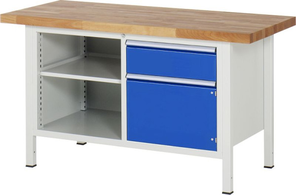 RAU Werkbank Serie 8000 - Modell 8461, B1500 x T700 x H840-1040 mm, Systemunterbau B1235 x T650 x H800-1000 mm, 03-8461A2-157B4H.11