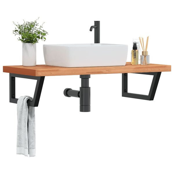 vidaXL Waschbeckenregal Wandmontage Stahl und Massivholz Buche, 3302447