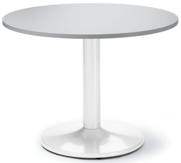 Deskin Besprechungs- und Konferenztisch MODUL, Platte Dekor Lichtgrau, Gestell Weiß RAL 9016, Durchmesser 1000 mm, Höhe 735 mm, 295365
