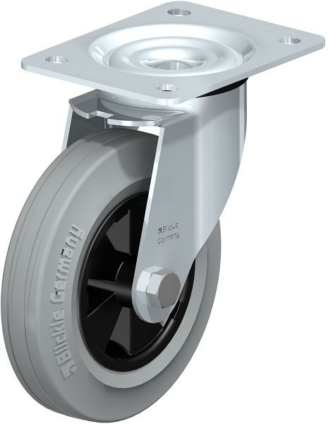 Blickle LE-VPP 160G-SG Stahlblech-Lenkrolle mit Anschraubplatte, Vollgummi, Grau, 314484