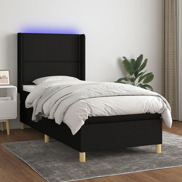 vidaXL Boxspringbett mit Matratze & LED Schwarz 90x190 cm Stoff, 3138759