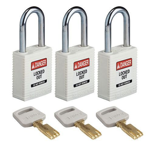 Brady Vorhängeschlösser SafeKey, Stahlbügel, VE: 3 Stück, lichte Bügelhöhe 38,10 mm, weiß, 311882