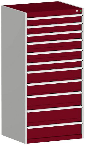 bott cubio Schubladenschrank bestückt mit 11 Schwerlastschubladen BxTxH: 800 x 750 x 1600 mm, RAL 7035/3004, 40028042.24V